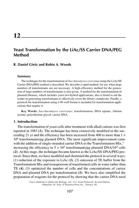 Transformation of yeast by lithium acetate/single